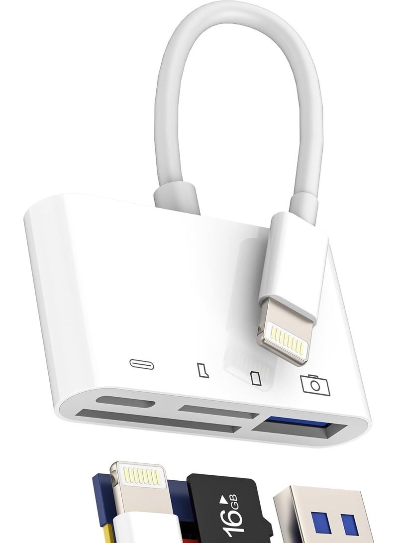 محول آيفون 4 في 1 (Lightning) - قارئ كروت ذاكرة SD و Micro SD - منفذ USB 3.0 OTG ومنفذ شحن - متوافق مع آيفون 14 برو ماكس وآيباد - أبيض - Image 2